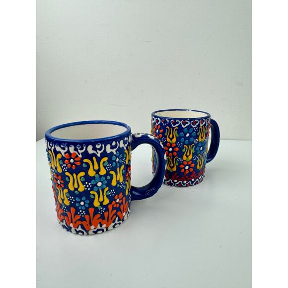 Myth Arts Dark Blue Cup Ceramic Floral Hand Crafted Made in Turkey Coffee Mug - Picture 2 of 10